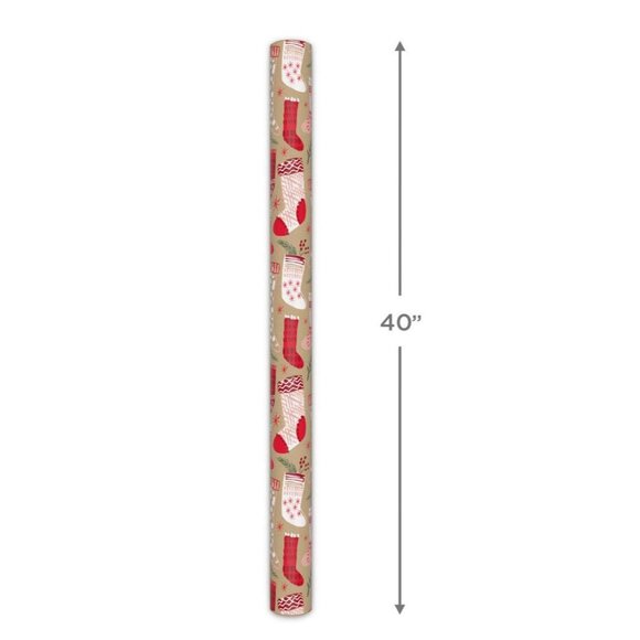 Hallmark Wrapping Paper Christmas Stockings on Kraft 90 sq ft Jumbo Roll Holiday - Picture 4 of 5